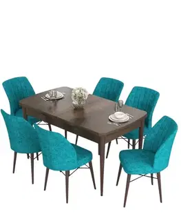 Jedálenské sety Extendable Dining Table & Chairs Set (7 Pieces) Eva - Baroque, Turquoise