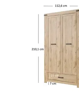Šatníkové skrine MARIETTA šatníková skriňa 2D1S, dub Wotan