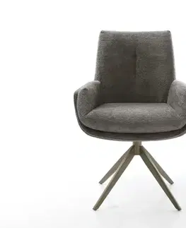 Jedálenské stoličky DELIFE Jedálenská stolička Clea-Flex bouclé mäkký tmavobéžová krížová podstava široká titánová farba 360° otočný hojdacia funkcia