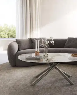 Konferenčné stolíky DELIFE Konferenčný stolík Edge oválny 140x75 cm keramika Minas Melange Sarity kov efektový povrch titán