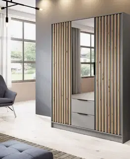 Šatníkové skrine ArtPS Šatníková skriňa KELLY 3D so zrkadlom | sivá