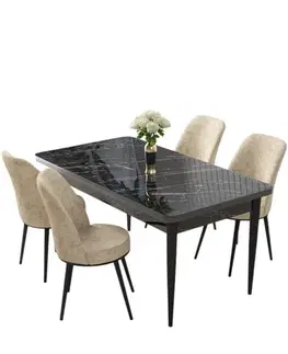 Jedálenské sety Dining Table & Chairs Set (5 Pieces) Nil - Black Marble, Cream
