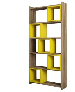 Knižnice Knižnica Box - Walnut, Yellow