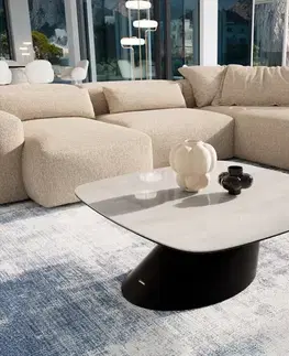 Konferenčné stolíky DELIFE Konferenčný stolík Edge zaoblený 90×90 cm keramika onyx šampanské Conis kov čierna