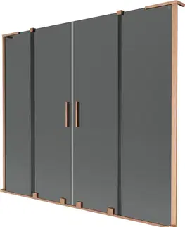 Sprchové dvere MEXEN/S - Velar L Duo dvojkrídlová posuvná vaňová zástena 200 x 150, grafit, meď kartáčovaná 896-200-003-42-65