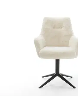 Jedálenské stoličky DELIFE Jedálenská stolička Alja-Flex s opierkami plyšový manšester krémovo biela krížová podstava čierna 360° otočný hojdacia funkcia vrecková pružina