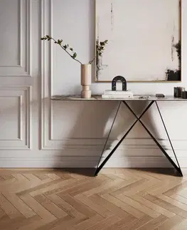Konzolové stolíky DELIFE Konzolový stolík Edge zaoblený tvar 180×40 cm keramika Patagonia leštená Velio kov čierna