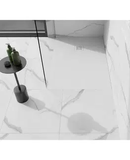 Vane MEXEN/S - Stone+ obdĺžniková sprchová vanička 130 x 90, biela, mriežka biela 44109013-W