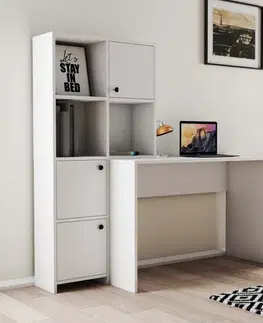 Písacie stoly LOUD písací stôl s knižnicou, biela
