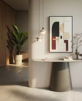 Konzolové stolíky DELIFE Konzolový stolík Edge zaoblený 140×40 cm keramika Laminam® Travertino Bianco krémovo biela Conos kov titánová farba