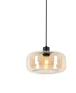 Závesné svietidlá Závesné svietidlo v štýle Art Deco čierne s jantárovým sklom - Bizle