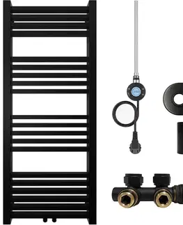 Doplnky do kúpeľne CERANO - Kúpeľňový radiátorový set Franko - kombinované vykurovanie, wifi tyč - stredové pripojenie 50 mm - 300W - čierna matná - 1200x500 mm CER-663343
