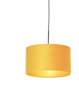 Závesné svietidlá Závesné svietidlo s tienidlom z velúru okrová so zlatom 35 cm - Combi