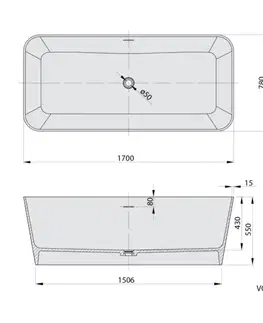 Vane POLYSAN - LEYLA voľne stojaca vaňa 170x78x55cm, rsolid surface, biela mat 92530