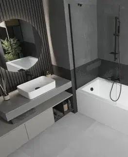 Sprchové dvere MEXEN/S - Cubik obdĺžniková vaňa 150 x 70 cm s panelom + vaňová zástena 90, transparent, čierna 550315070X9509000070