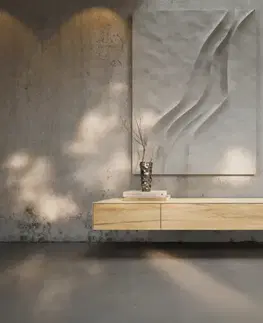 Televízne stolíky DELIFE TV stolík Cuor 150 cm keramika Laminam® sabbia v dubovej farbe 1 výklopné dvierka 1 zásuvka závesný