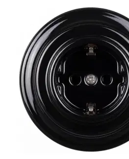 Predlžovacie káble Elhard - Keramická retro domová zásuvka s rámikom SCHUKO 230V čierna EF0106+EF0105
