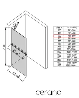 Sprchové dvere CERANO - Sprchová zástena Walk-in Onyx YL/P - 8 mm + polička / držiak na uteráky - čierna matná, bronzové sklo - 50x200 CER-689425