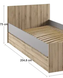 Postele NABBI Boran 90 jednolôžková posteľ s roštom a úložným priestorom dub artisan / sivá