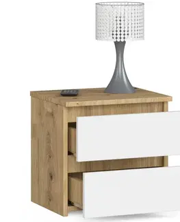 Nočné stolíky Dizajnový nočný stolík CALIN40, dub Artisan / biely