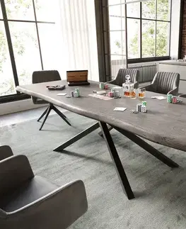 Jedálenské stoly DELIFE Jedálenský stôl Edge 260x100 XL akácia platinová krížová podstava obdĺžnik čierna Live-Edge