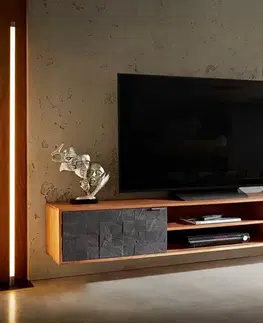 Televízne stolíky DELIFE TV stolík Teele 200 cm akácia prírodná bridlica 2 dvierka závesný