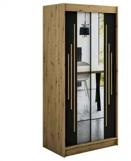 Šatníkové skrine Skriňa Halifax Y1 100 Dub Artisan/čierna/Zrkadlo