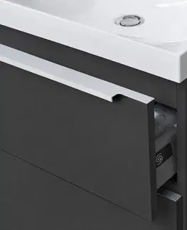 Kúpeľňový nábytok Mereo Mailo, kúpeľňová skrinka s umývadlom z liateho mramoru 61 cm, antracit, elox AL madlo CN530MA