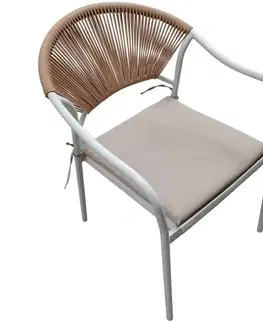 Záhradne kovové kreslá Záhradná stolička Bistro biela/béžová