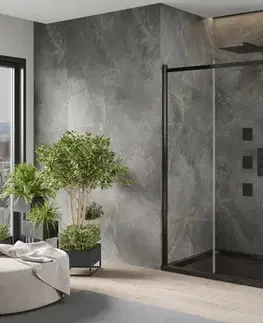 Vane MEXEN/S - Omega sprchovací kút 120x80, transparent, čierna + čierna vanička so sifónom 825-120-080-70-00-4070B