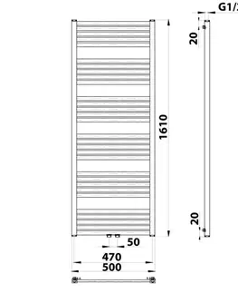 Radiátory do kúpeľne Bruckner - GRUNT vykurovacie teleso 500x1610 stredové pripojenie, biela 600.123.4