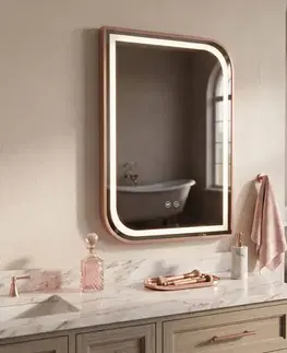 Kúpeľňové zrkadlá REA - Zrkadlo LED ZONE 70x50 BRUSH ROSE GOLD HOM-00304