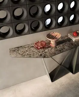 Konzolové stolíky DELIFE Konzolový stolík Edge polygonálny 180×50 cm keramika Emperador Extra Lucidato tmavohnedá Spios kov titánová farba