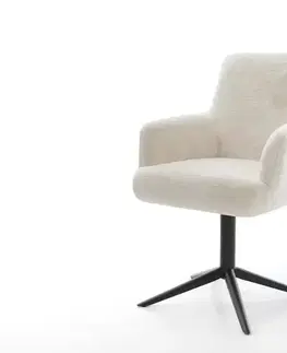 Jedálenské stoličky DELIFE Jedálenská stolička Heira-Flex s opierkami plyšový manšester krémovo biela krížová podstava čierna 360° otočný hojdacia funkcia vrecková pružina