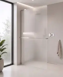 Sprchové dvere CERANO - Sprchová zástena Walk-in Onyx L-ľavá vzpera + polička/držiak na uteráky - 8 mm - chróm, mliečne sklo - 30x200 CER-8050BD80060