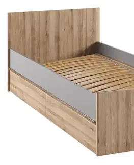 Postele NABBI Boran 90 jednolôžková posteľ s roštom a úložným priestorom dub artisan / sivá