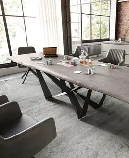 Jedálenské stoly DELIFE Jedálenský stôl Edge 300x100 XL akácia platinová pavúk plochá oceľ čierna Live-Edge