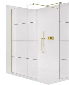 Sprchovacie kúty CERANO - Sprchová zástěna Walk-in Onyx T L/P - 8 mm - hranatá vzpěra - zlatá, industriální sklo - 160x150x200  CER-8050BD3781