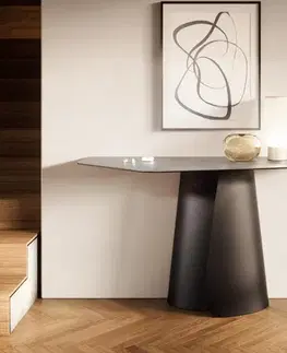 Konzolové stolíky DELIFE Konzolový stolík Edge polygonálny 140×50 cm keramika betónová sivá Spios kov čierna