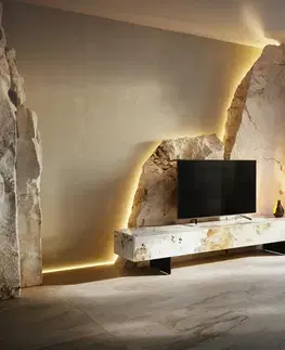 Televízne stolíky DELIFE TV stolík Cuor 200 cm keramika Minas Melange bielo-béžová 1 výklopné dvierka 1 zásuvka podstava závesná kov čierna
