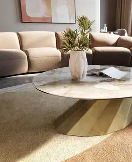Konferenčné stolíky DELIFE Konferenčný stolík Edge okrúhly 90x90 cm keramika Minas Melange Parabi metalická zlatá