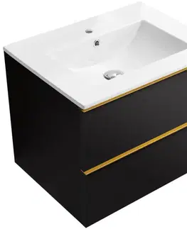 Kúpeľňový nábytok CERANO - Kúpeľňová skrinka Velora - čierna matná, úchytka zlatá + keramické umývadlo Todo - 61x55x46,5 CER-664927