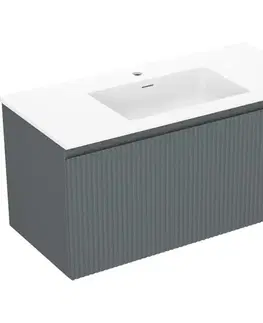 Kúpeľňový nábytok MEXEN/S - Rivel kúpeľňová skrinka 100 cm s umývadlom Otis, 1 šuplík, reliéf, grafit mat/biela mat 91A20-10047-1-BF66-W18M01