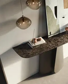 Konzolové stolíky DELIFE Konzolový stolík Edge zaoblený 140×40 cm keramika Emperador extra leštený tmavohnedá Livos kov titánová farba