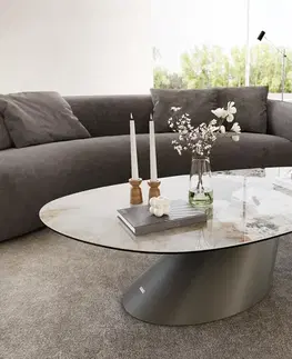 Konferenčné stolíky DELIFE Konferenčný stolík Edge oválny 140x75 cm keramika Minas Melange Conis kov efektový povrch titán
