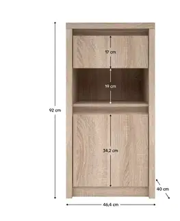 Komody KONDELA Norty Typ 24 1D1S jednodverová komoda so zásuvkou dub sonoma