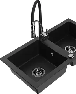 Kuchynské drezy MEXEN/S MEXEN/S - Mario granitový drez 2-bowl vrátane batérie Aster, čierna 6504-77-73450-07-B