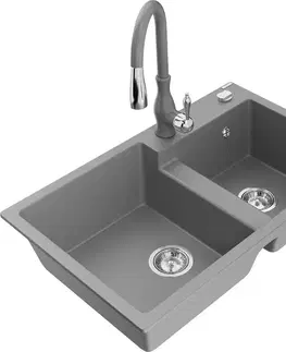 Kuchynské drezy MEXEN/S MEXEN/S - Tomas granitový drez 2-bowl vrátane batérie Savita, šedá 6516-71-672601-71