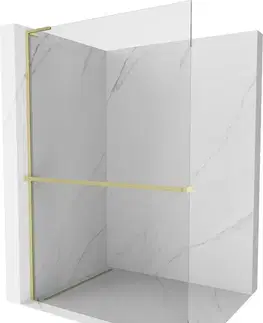 Sprchové dvere MEXEN/S - Kioto+ L Sprchová zástena WALK-IN s poličkou a držiakom uterákov 65 x 200, transparent, zlatá kartáčovaná 800-065-123-55-00