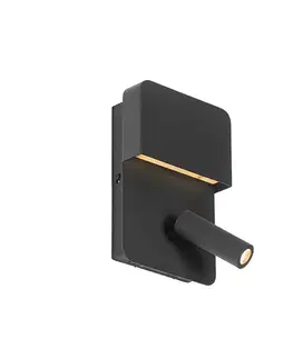 Lampy Nástenná lampa čierna vrátane LED s USB a lampou na čítanie s vypínačom - Robin